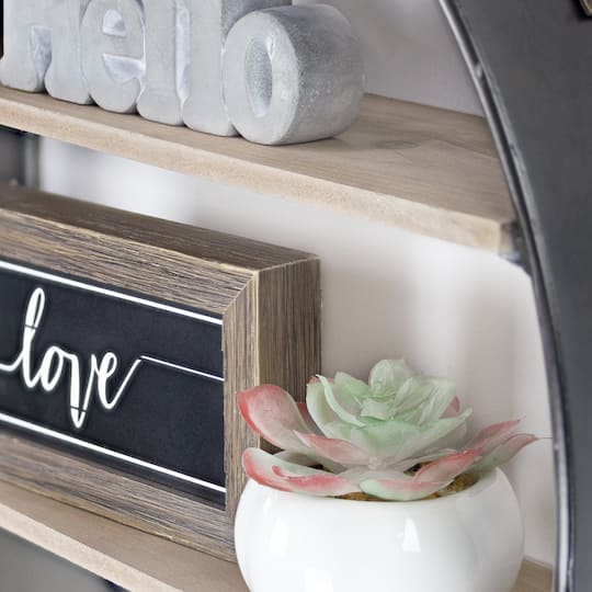 33" Metal & Wood Round Hanging Wall Shelf With Strap